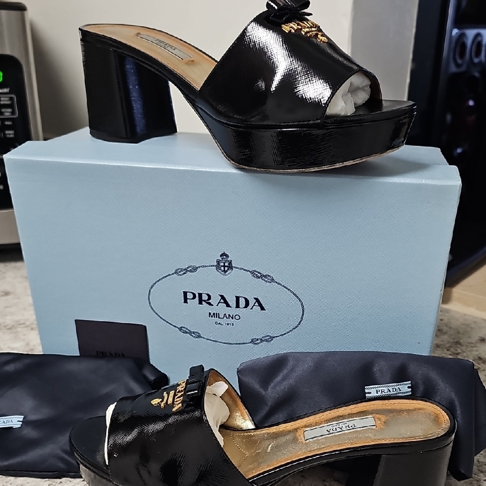 Prada Women's Black Patent Leather Mules